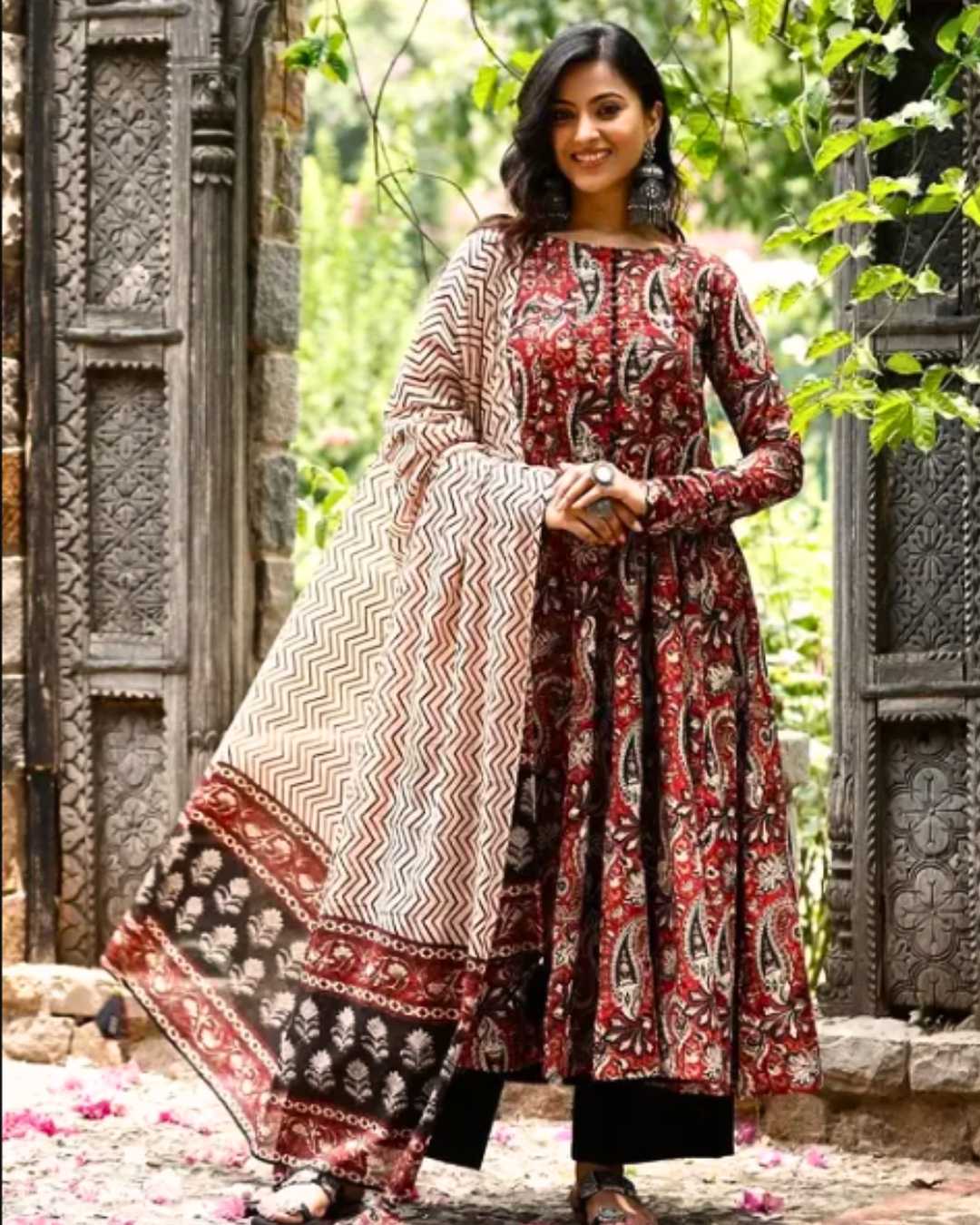 Women's Maroon & Black Kalamkari-Inspired Designer Cotton Salwar Suit Set