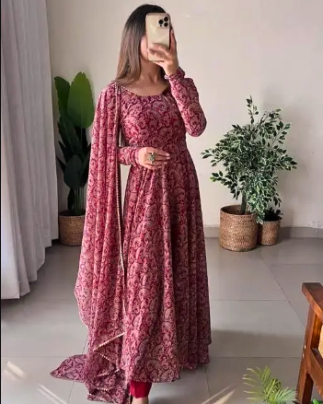 Women's Maroon Paisley Printed Anarkali Salwar Suit Set